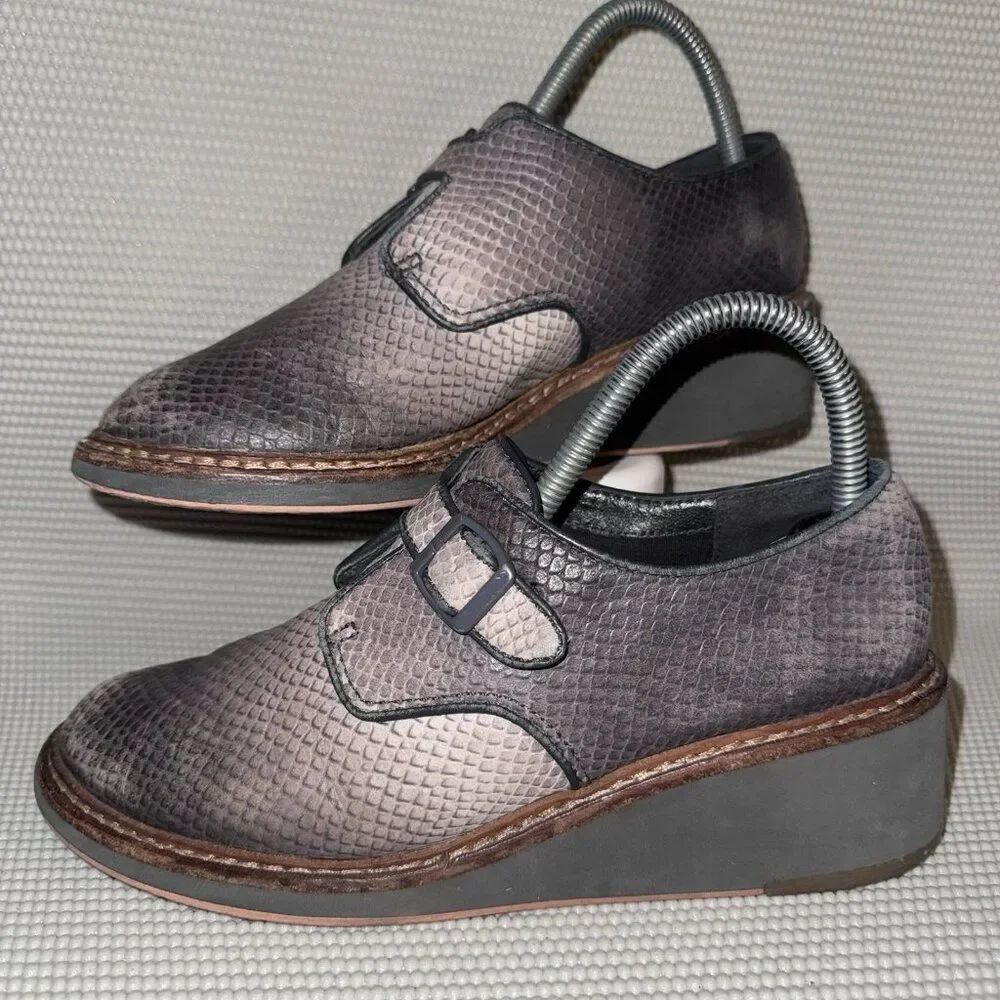 Camper Magna Wedge Snakeskin Embossed Oxford Monk Strap Shoes Size EU 38 US 7.5